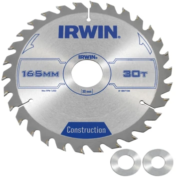 Irwin Cirkelzaagblad Ø165 Mm. Inclusief Reduceerringen Waardoor Geschikt Voor Asgat 16, 20 En 30 Mm, Vertanding 30T 1 Irwin Cirkelzaagblad Ø165 Mm. Inclusief Reduceerringen Waardoor Geschikt Voor Asgat 16, 20 En 30 Mm, Vertanding 30T