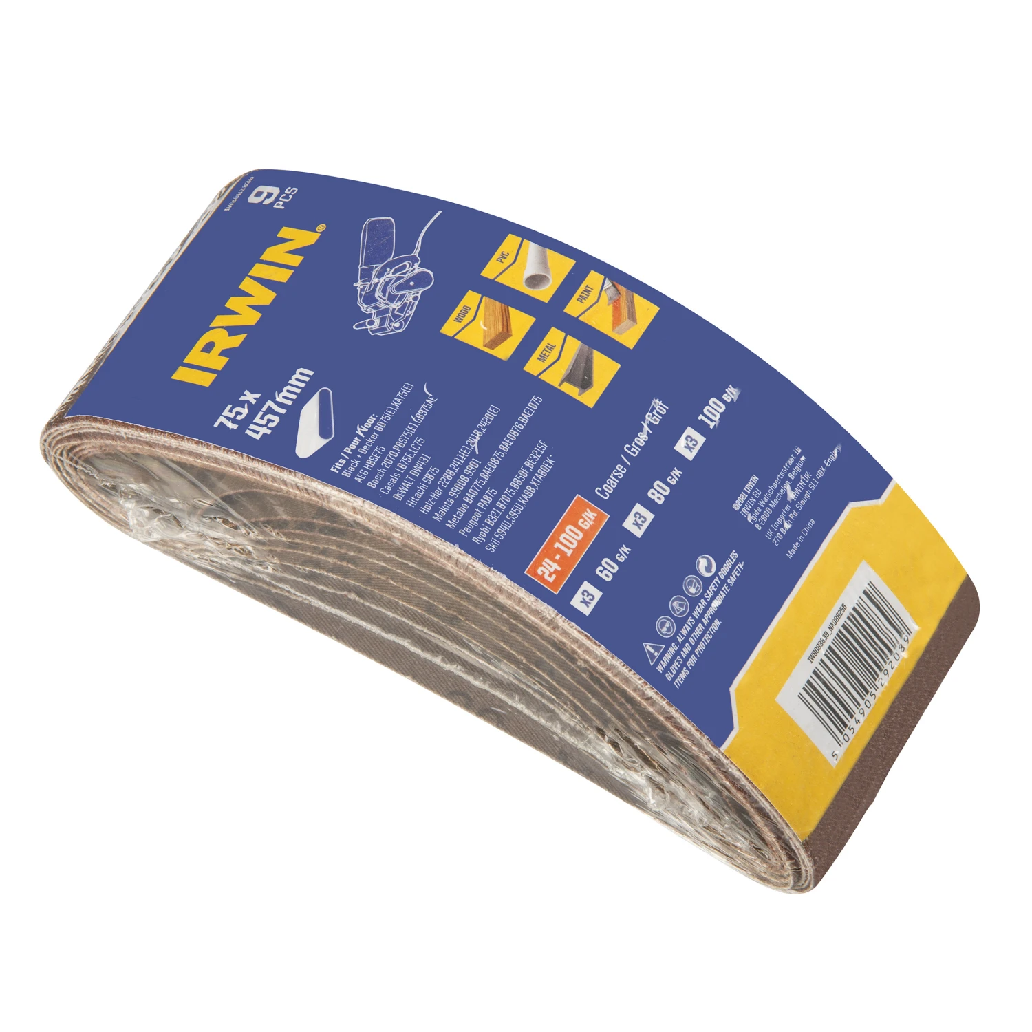 Irwin Schuurband 75 X 457 Mm K60/K80/K100 Voor B+D KA86/88, 9 Stuks 1 Irwin Schuurband 75 X 457 Mm K60/K80/K100 Voor B+D KA86/88, 9 Stuks