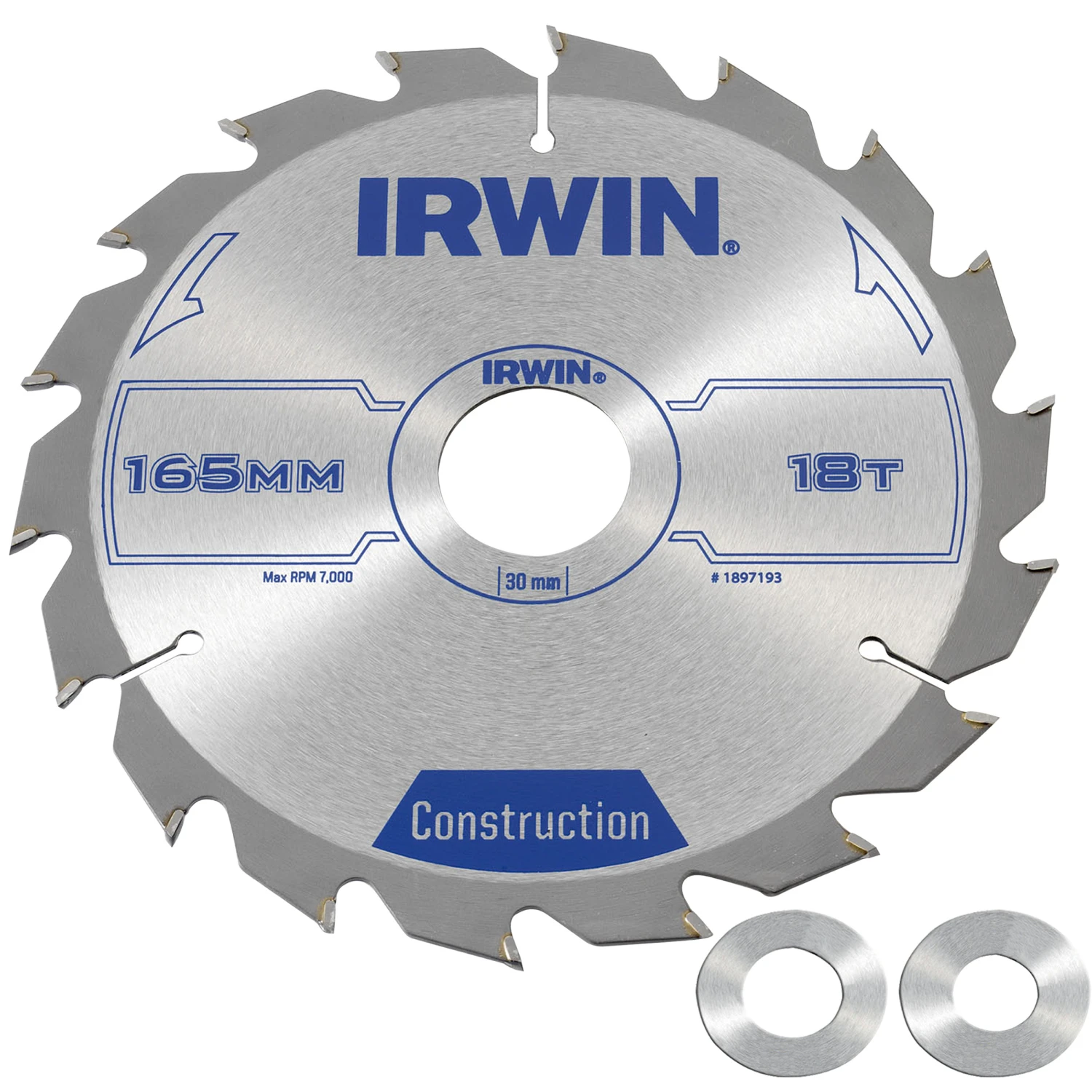 Irwin Cirkelzaagblad Ø165 Mm. Inclusief Reduceerringen Waardoor Geschikt Voor Asgat 16, 20 En 30 Mm, Vertanding 18T 1 Irwin Cirkelzaagblad Ø165 Mm. Inclusief Reduceerringen Waardoor Geschikt Voor Asgat 16, 20 En 30 Mm, Vertanding 18T