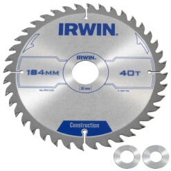 Irwin Cirkelzaagblad Ø184 Mm. Inclusief Reduceerringen Waardoor Geschikt Voor Asgat 16, 20 En 30 Mm, Vertanding 40T